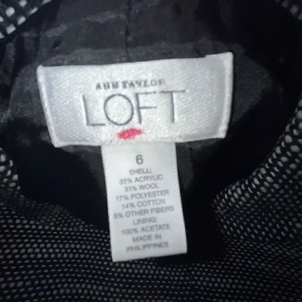 Ann Taylor LOFT Black White Textured Wool‎ Blend Cropped Blazer Jacket Size 6